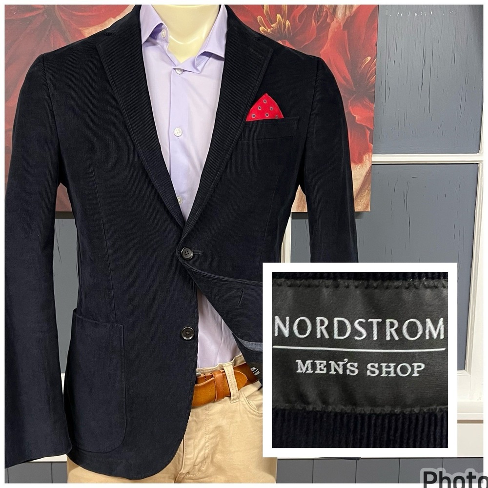 Nordstrom Corduroy Blazer Sport Coat Mens 40R Modern Fit Cotton Stretch Navy